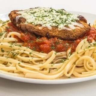 Chicken Parmesan over Spaghetti