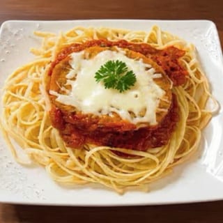 Chicken Parmesan over Spaghetti